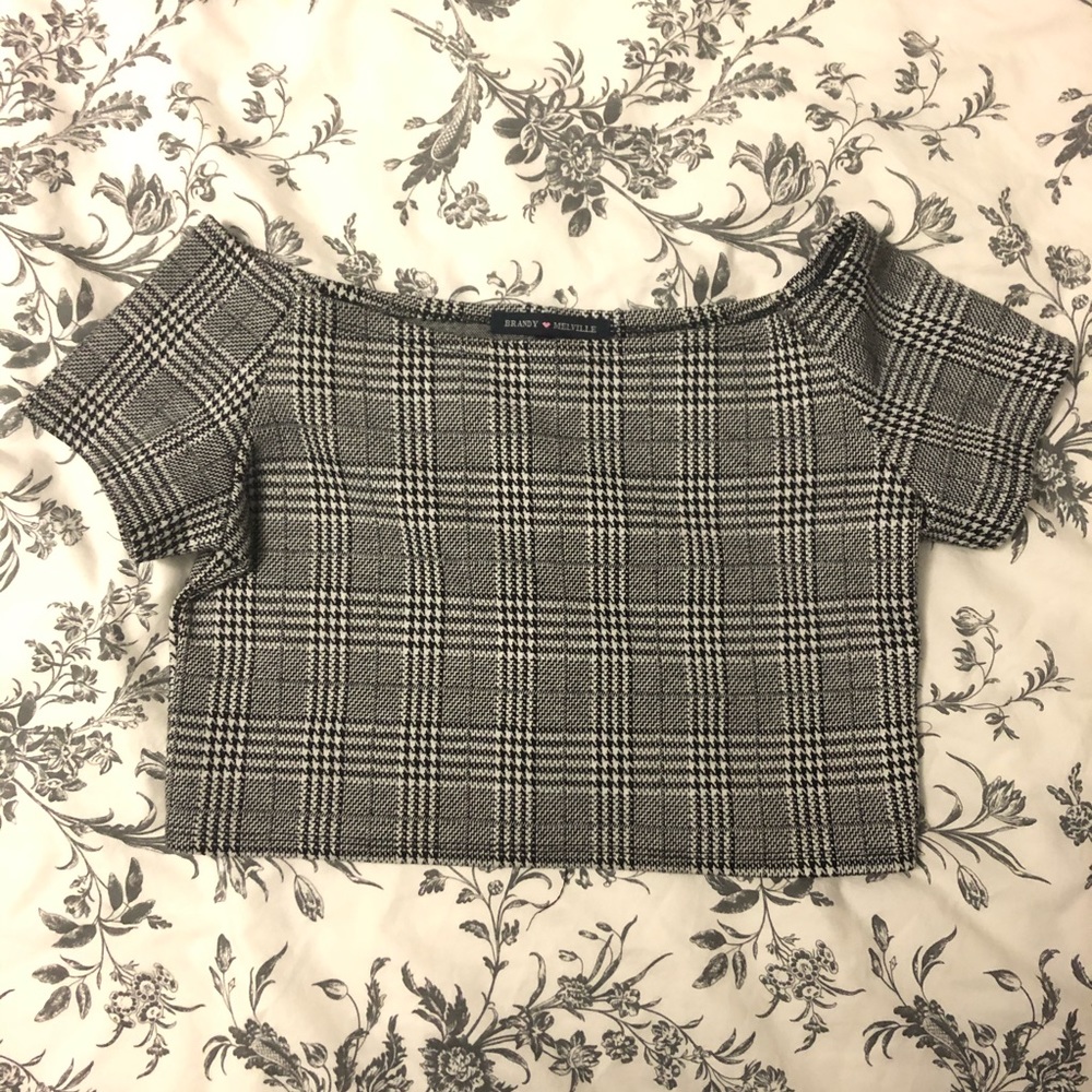 Brandy Melville plaid off shoulder top